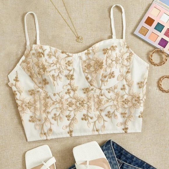 . Tops - Floral Embroidery Cami Top sexy trendy